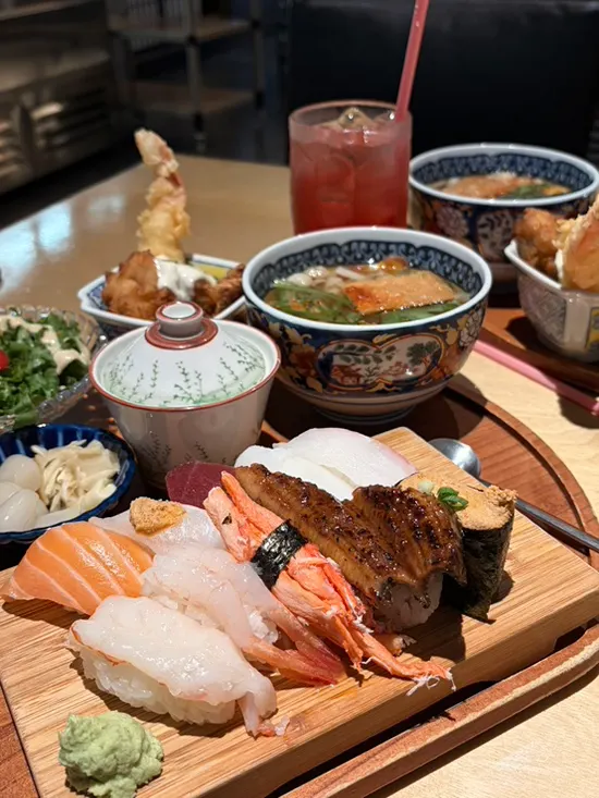 Table set for two with the Premium Sushi Set Meal
