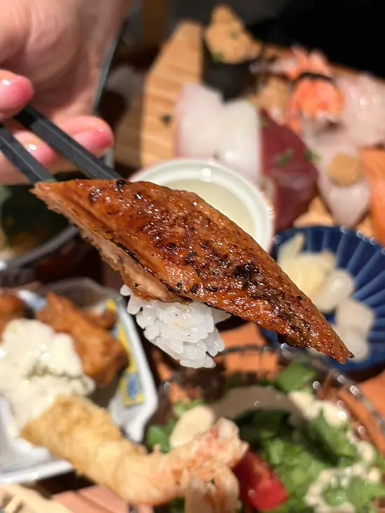 Close-up of red shrimp sushi