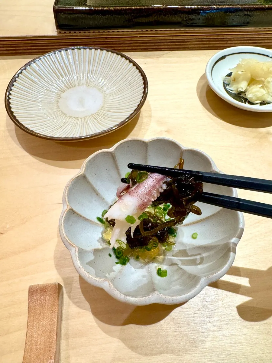 An early dish from Sushi Hibi's lunch omakase course