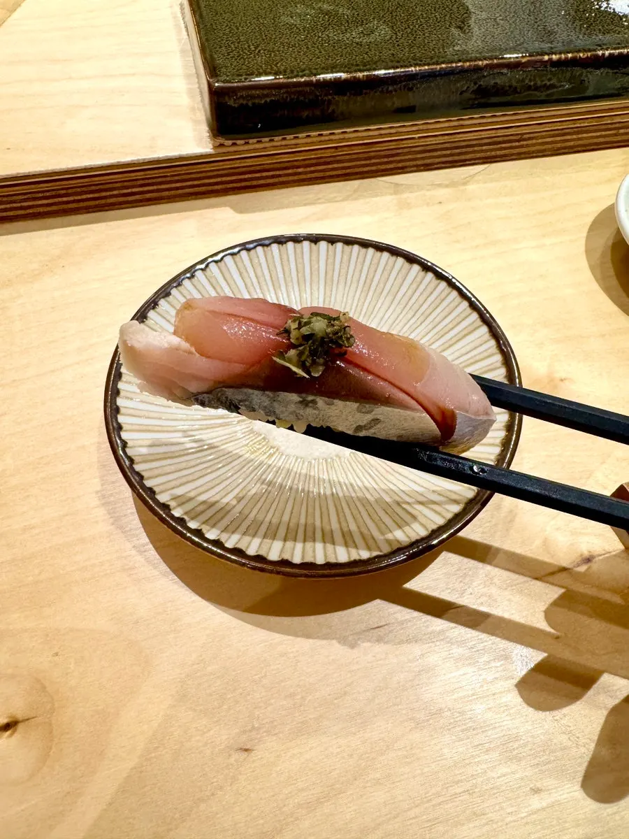 A piece of sushi from Sushi Hibi's lunch omakase