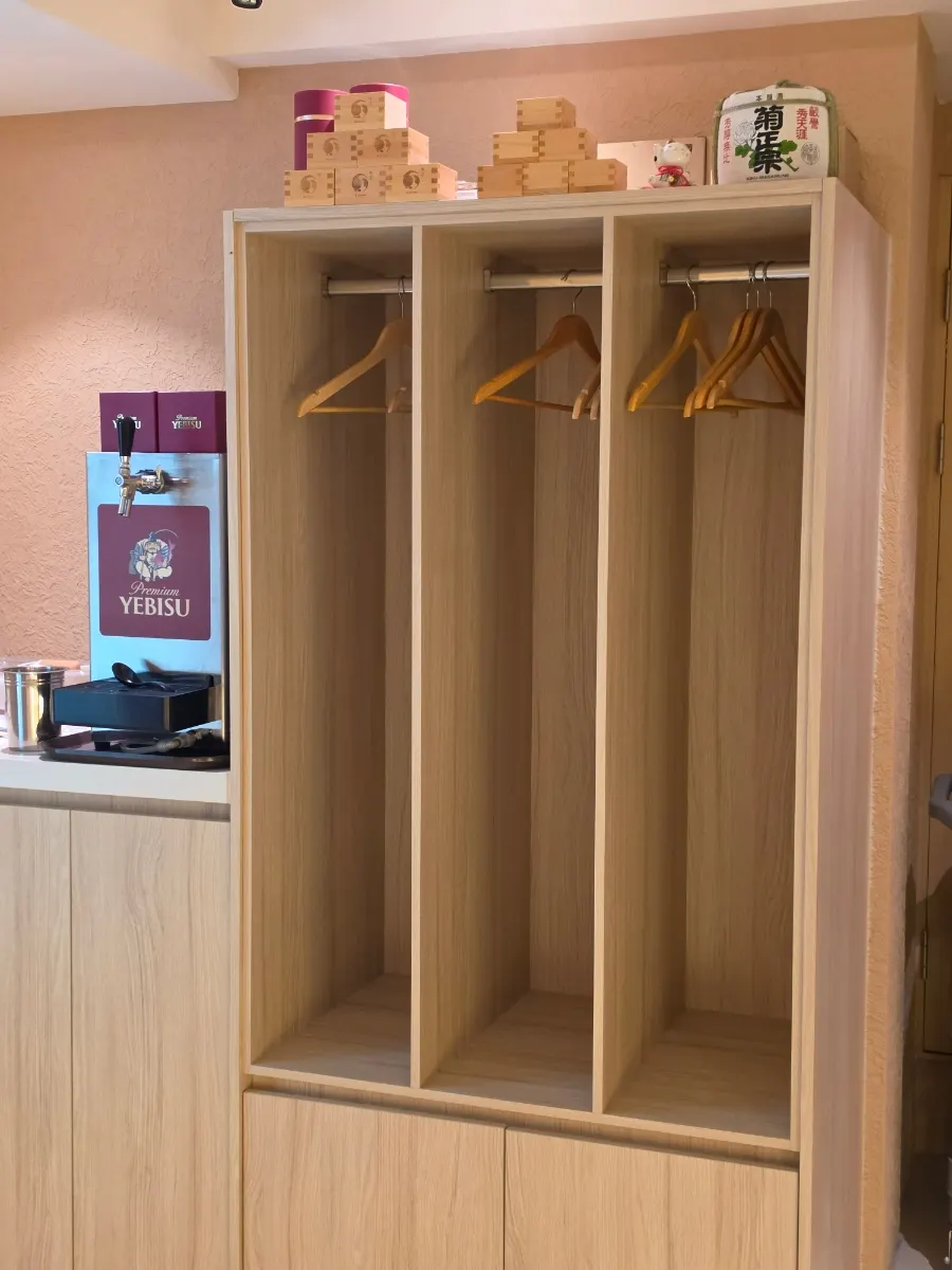 Lockers on the left side of the restaurant for coats and bags