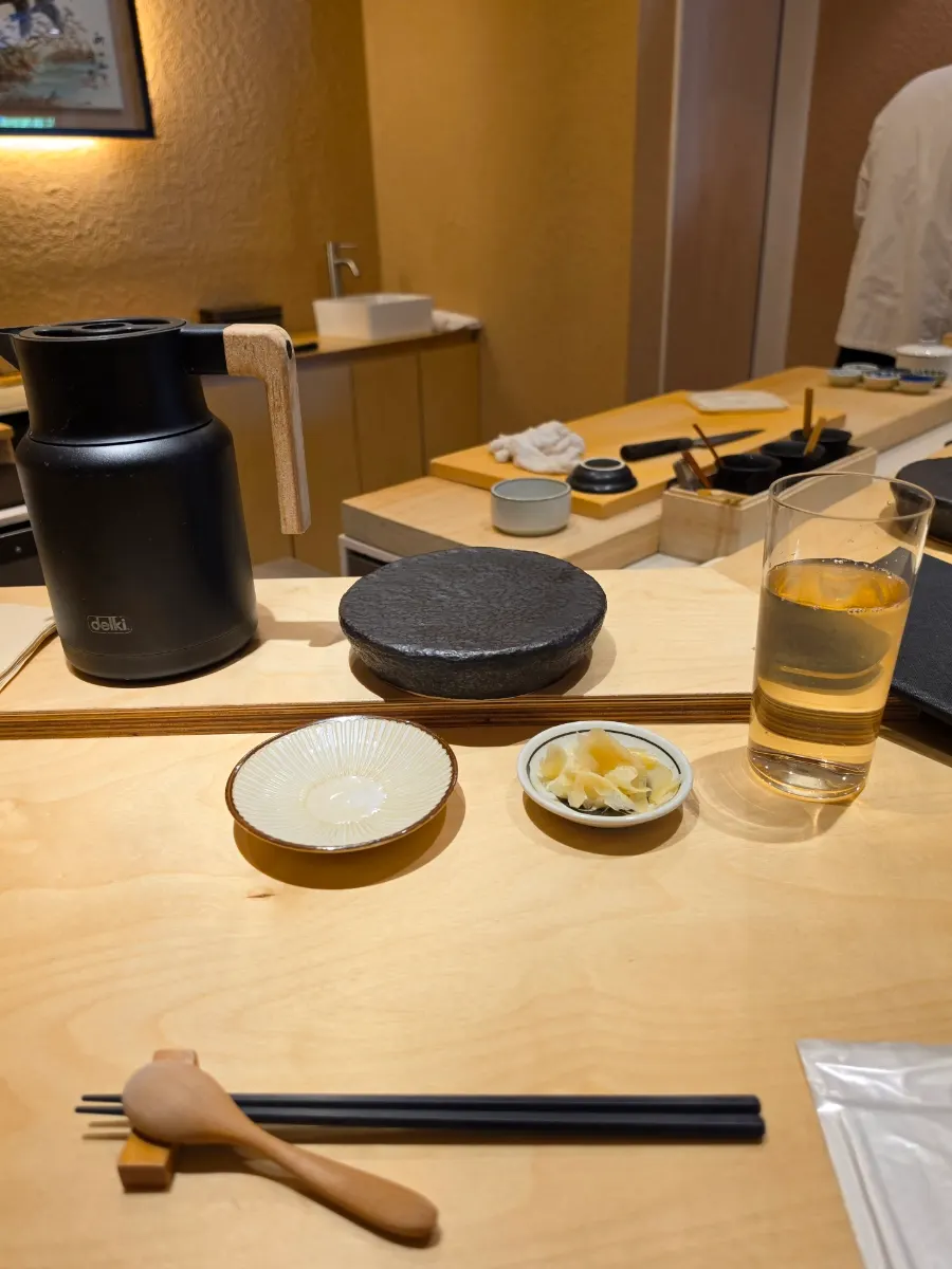 Basic omakase table setting at the counter seat