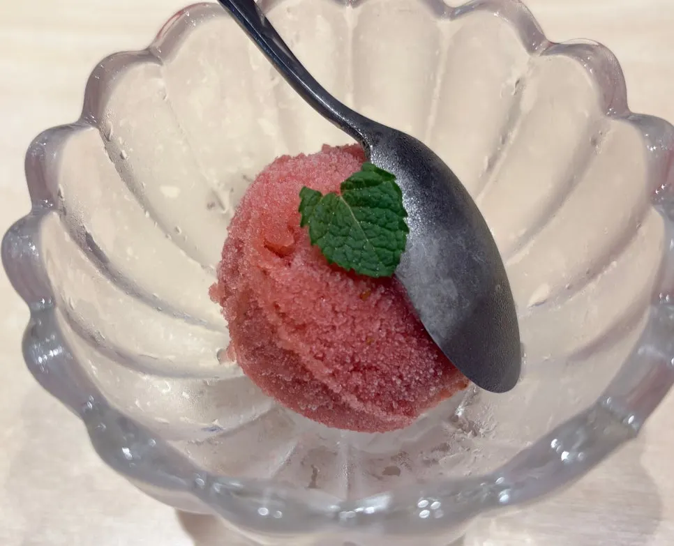 Strawberry sorbet made from homegrown strawberries