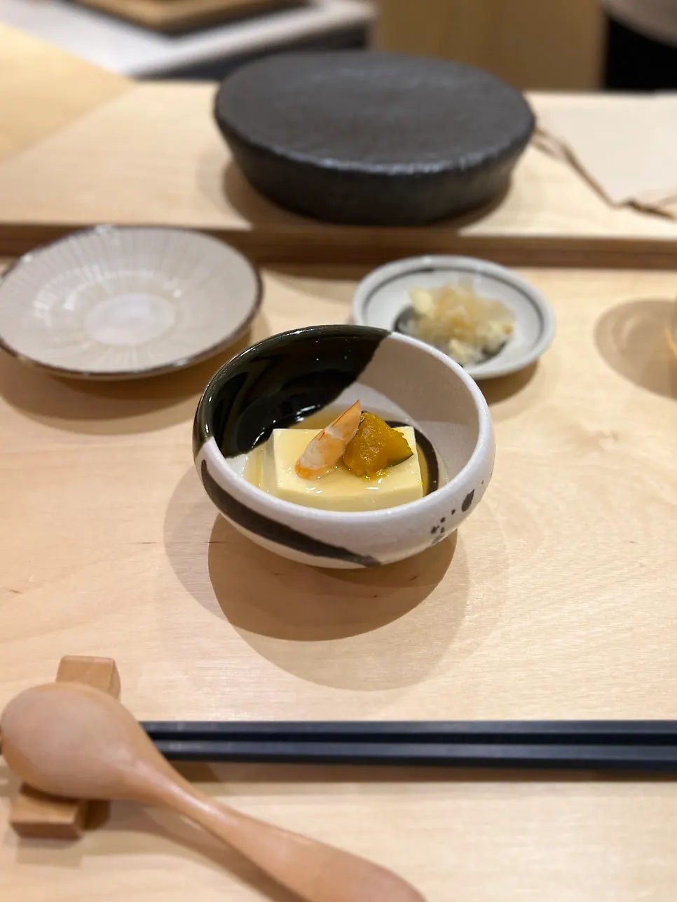 First dish of the lunch course, egg tofu, at Sushi Hibi