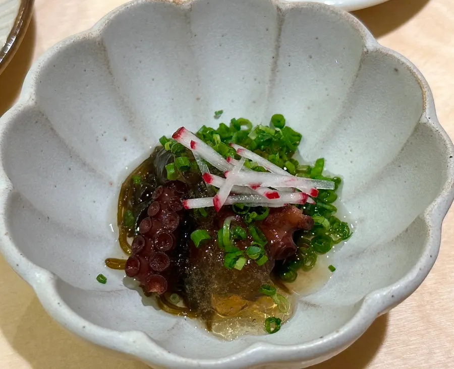 Sunomono with vinegar jelly, seaweed, and octopus