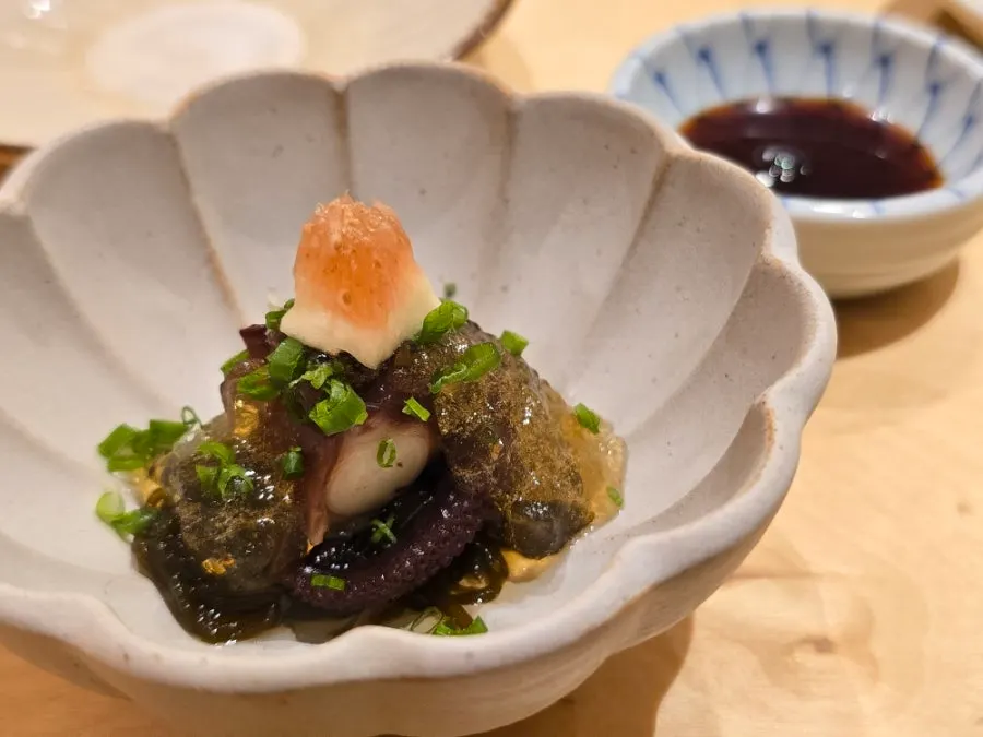Generous portion of a Sushi Hibi omakase course dish