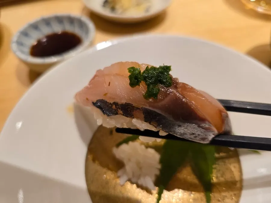 A carefully prepared dish from the Sushi Hibi course