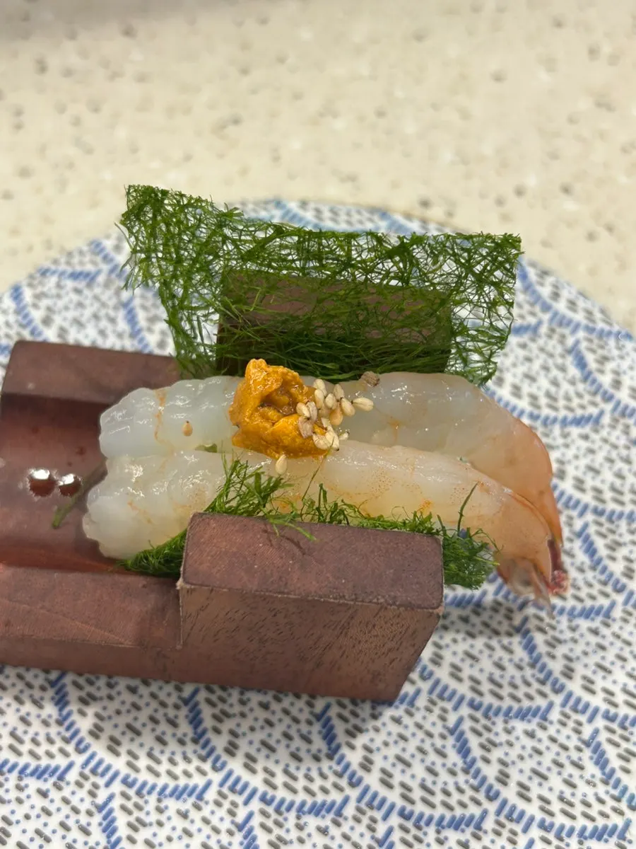 Squid nigiri and flounder fin nigiri