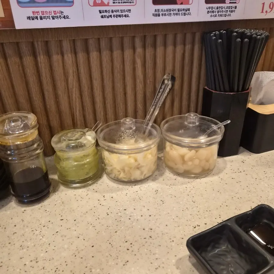 Soup and self-serve condiment station at the table