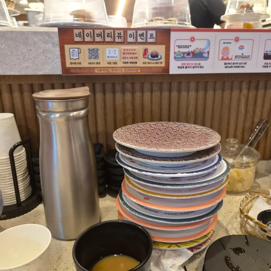 Top shot of stacked plates after finishing the meal