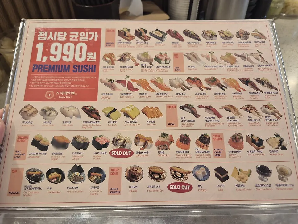 Sushi plates circling on the conveyor belt