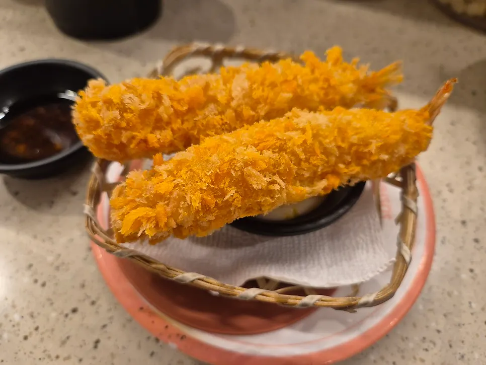 Fried shrimp ordered as a palate cleanser