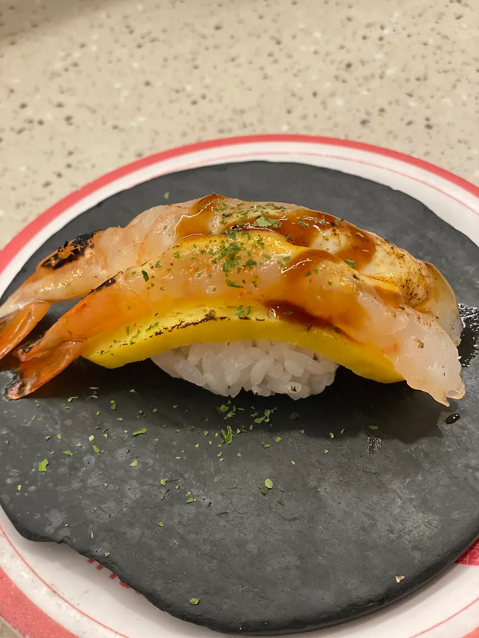 The number one bestseller, egg shrimp sushi