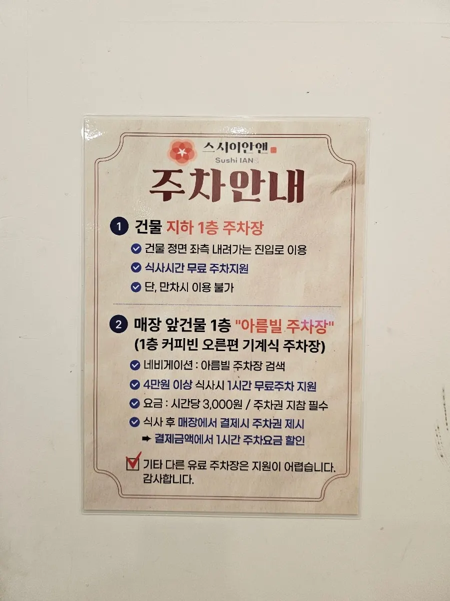 Parking information sign at Sushi Ian N Seolleung Station