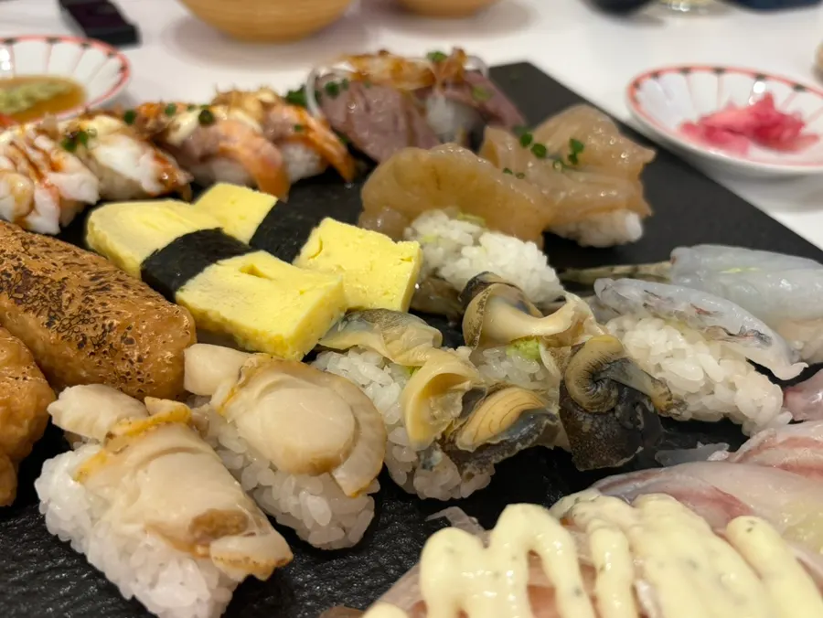 The remaining sushi set and table setting after the meal