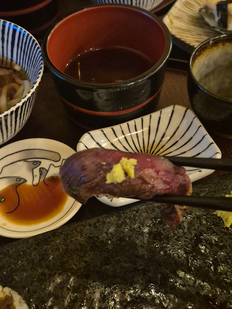 Sweet shrimp and abalone sushi from the VIP Sushi Set