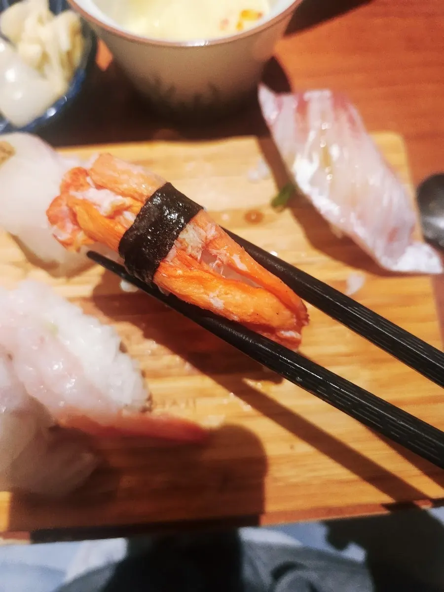 Close-up of flounder sushi