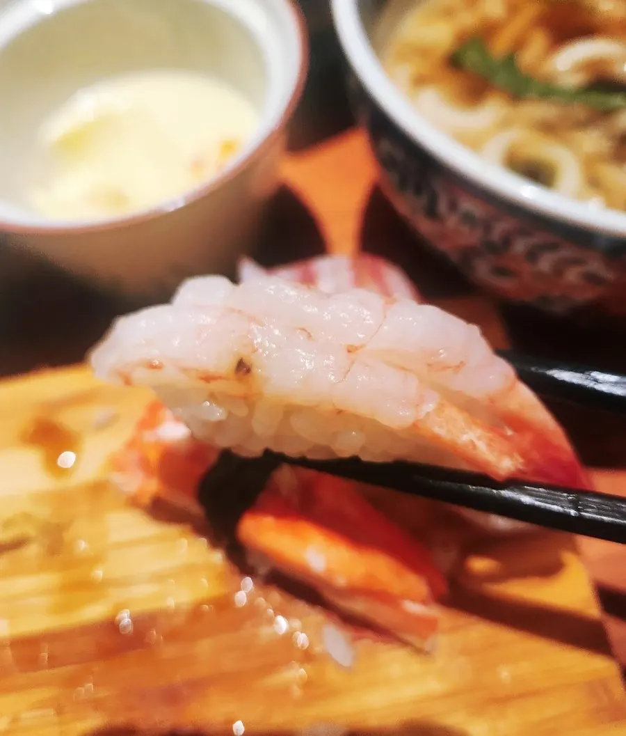 Close-up of sweet shrimp sushi