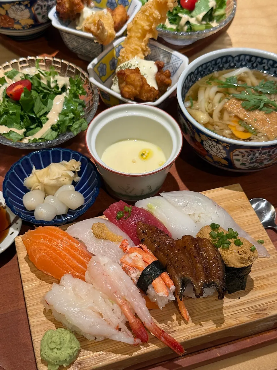 Sushi including eel and monkfish liver