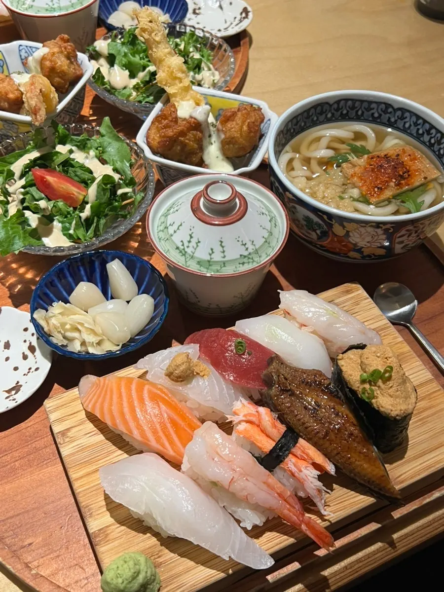 Salad and chawanmushi side dishes