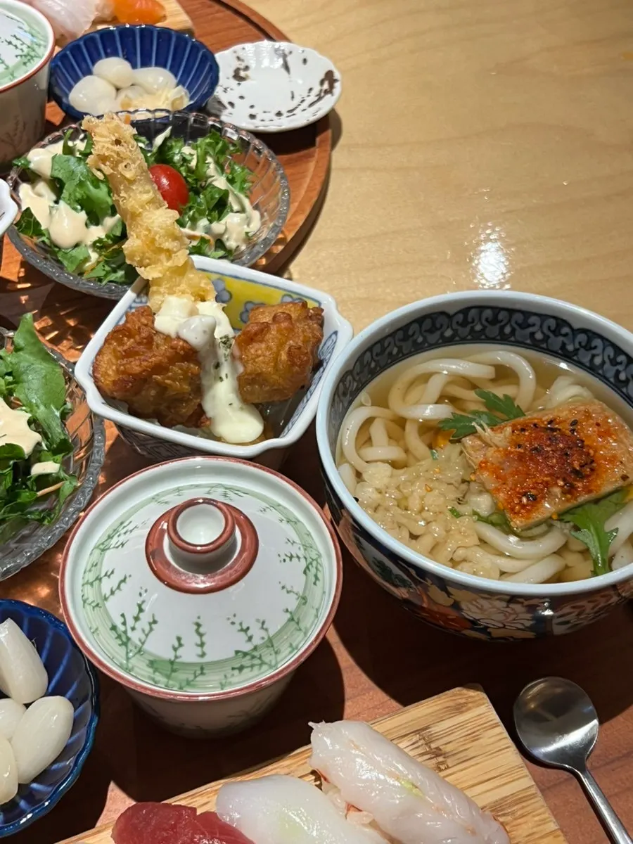 Close-up of sushi plate during the meal
