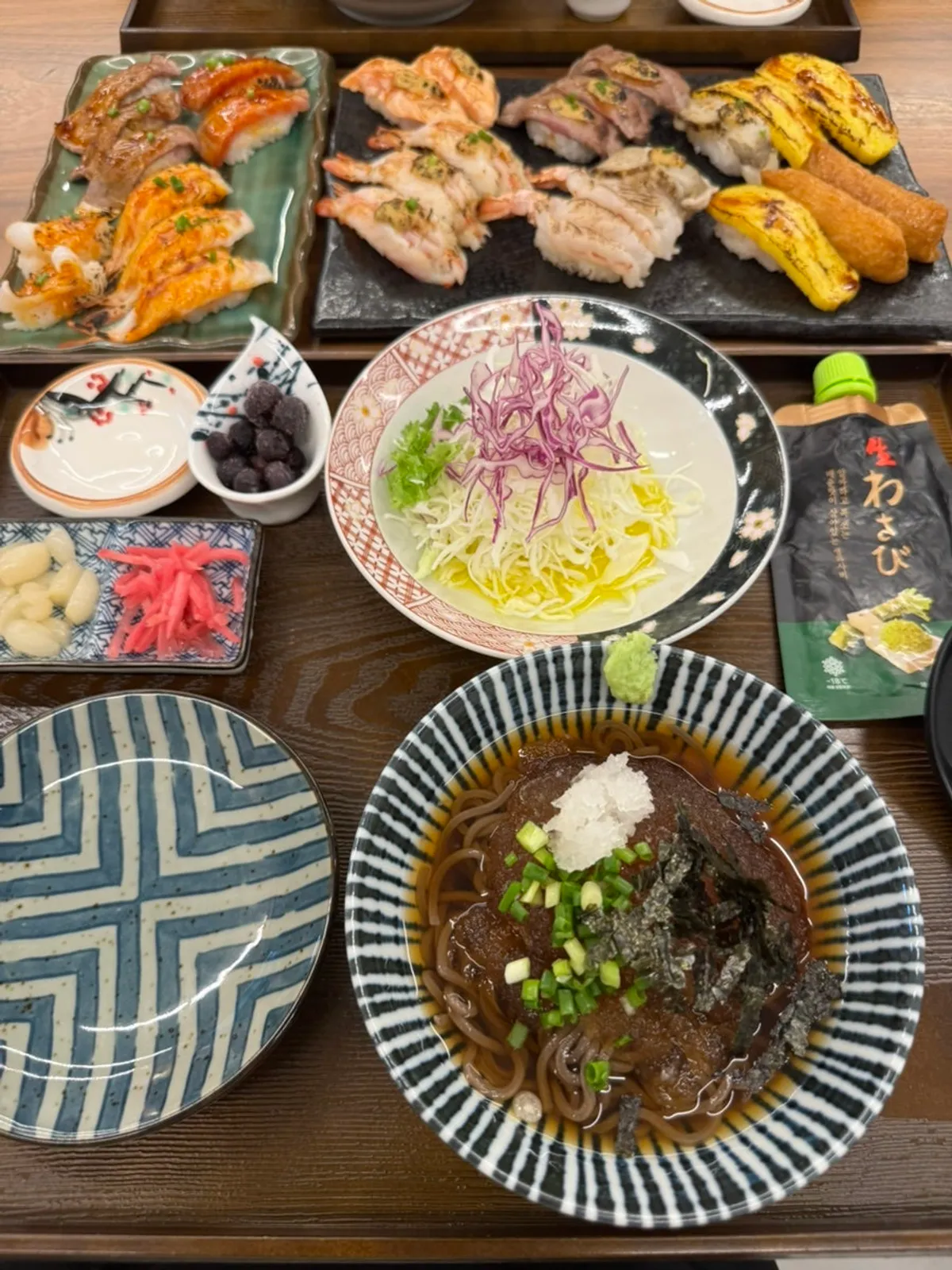 The full spread of Sushi Hwa's flame-seared sushi set