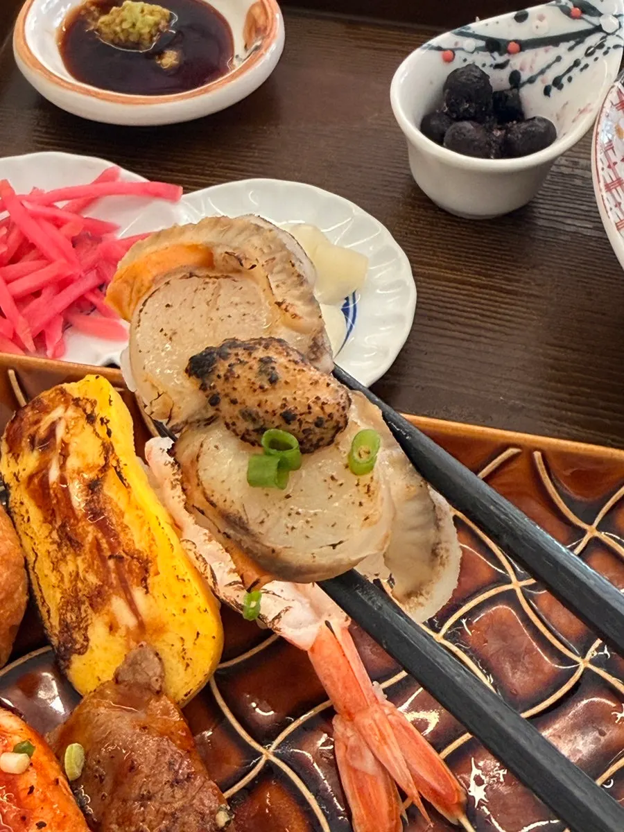 Meat sushi with a smoky char