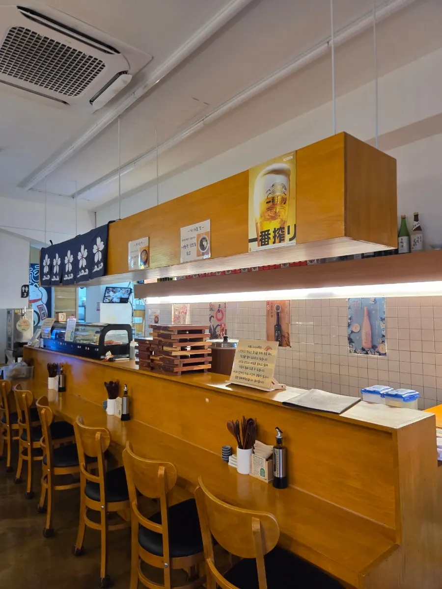 Interior of Sushi Naru decorated in Japanese style