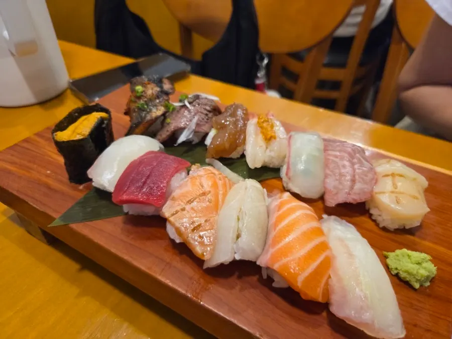 A plate of the ordered special sushi platter