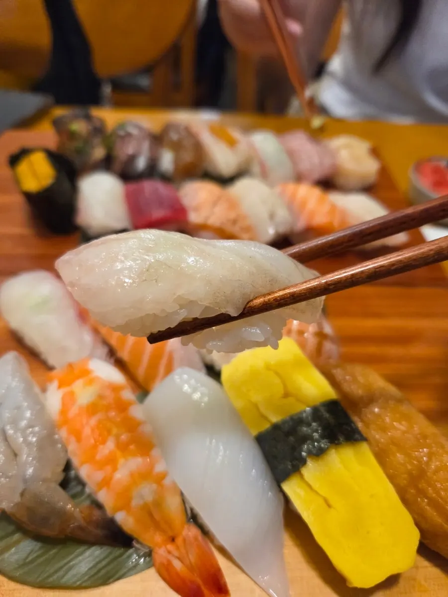 Close-up of the freshly made special sushi platter