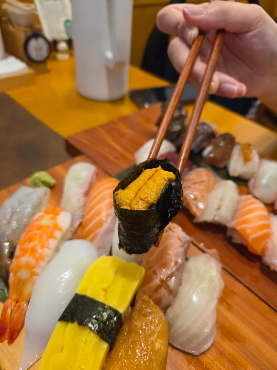 Assorted sushi platter with several varieties
