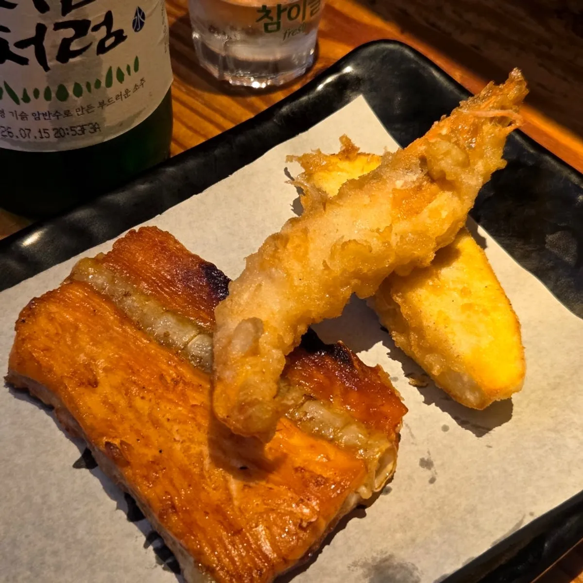 Nicely browned grilled fish and warm fried food
