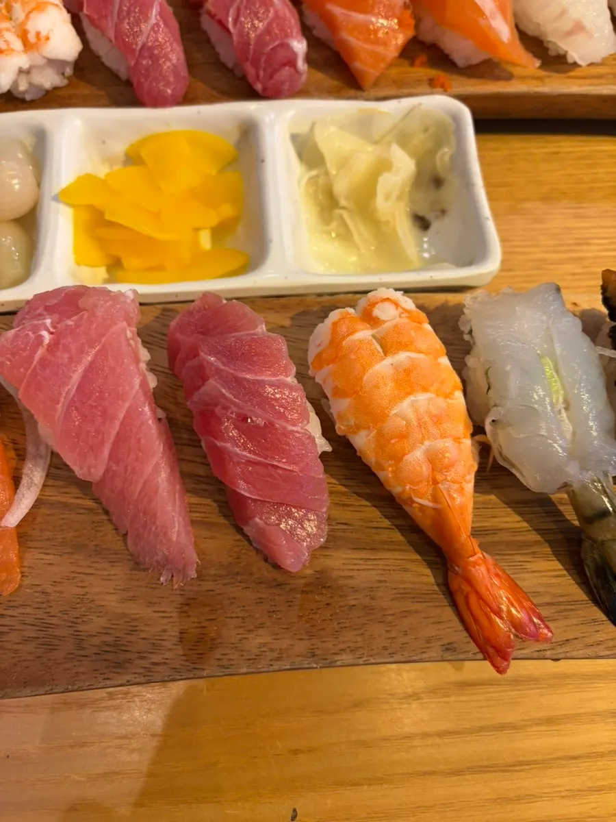 Close-up of thick sashimi cuts on the special sushi