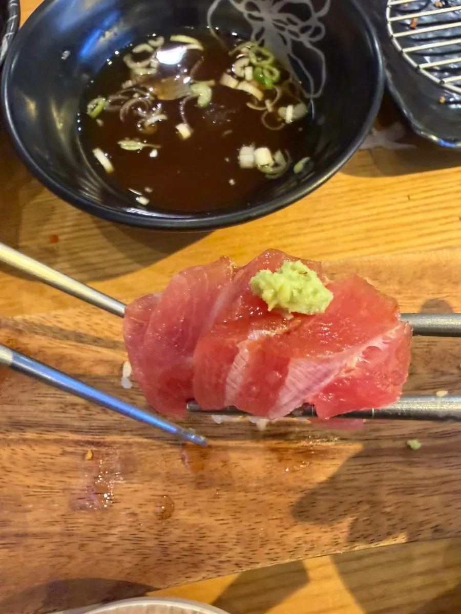 Tuna sushi served with wasabi