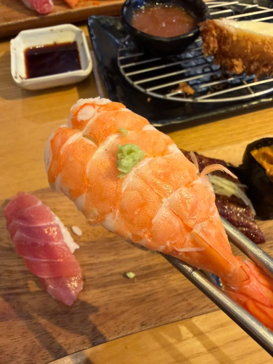 Soy-marinated shrimp sushi