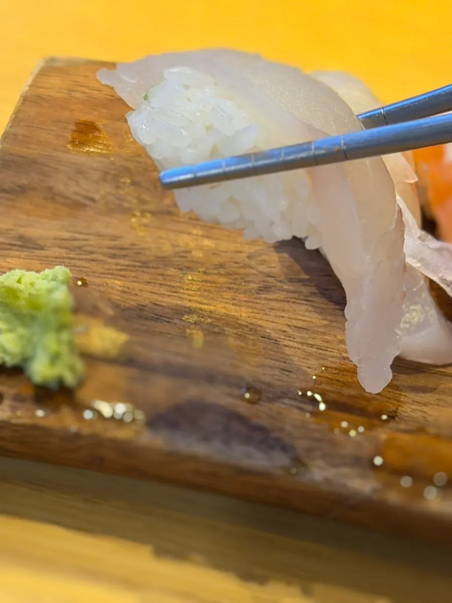Close-up of the special sushi showing the rice-to-fish ratio