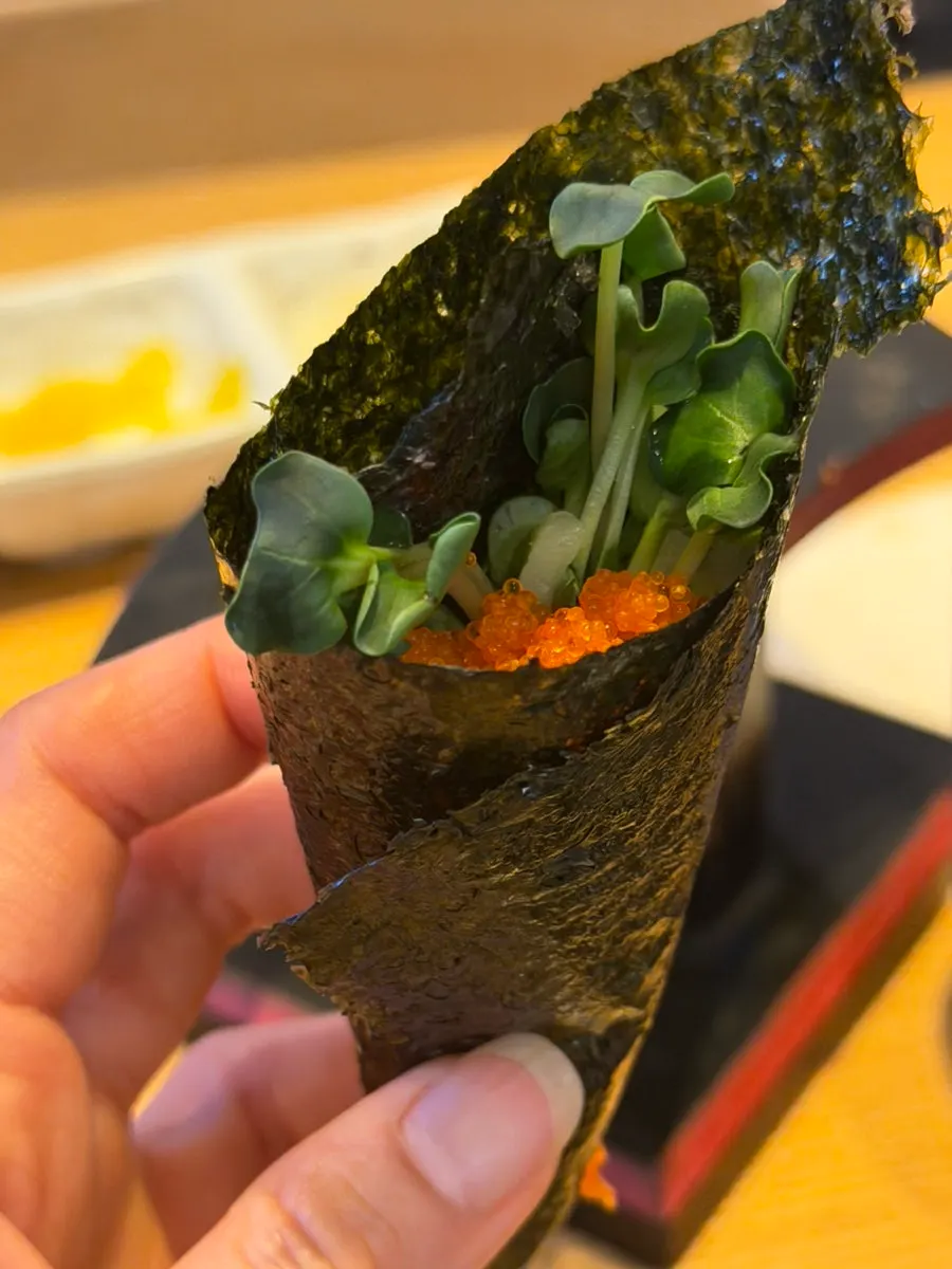 Close-up of the additionally ordered eel sushi