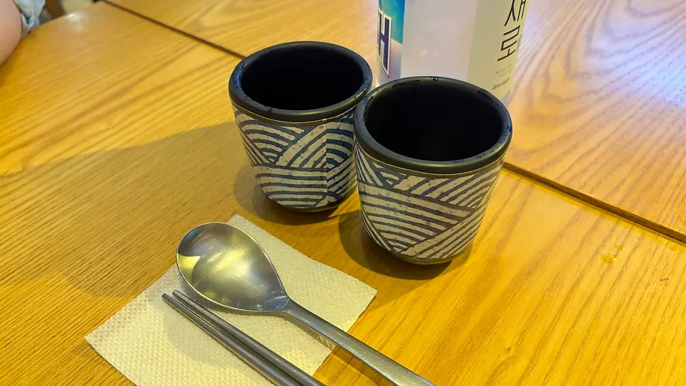 Table set with water cups and chopsticks