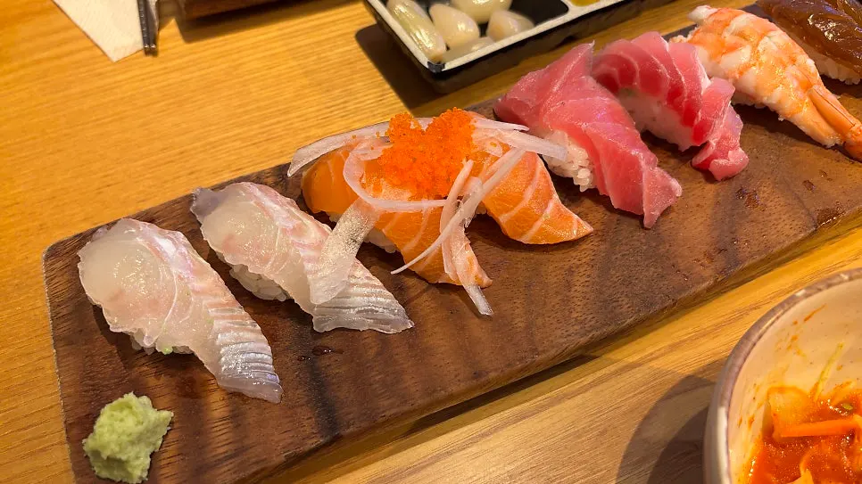Plate of special sushi served at the table