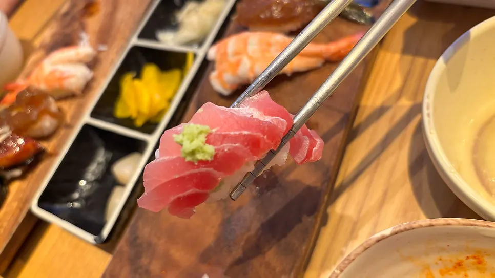 Two pieces of tuna sushi