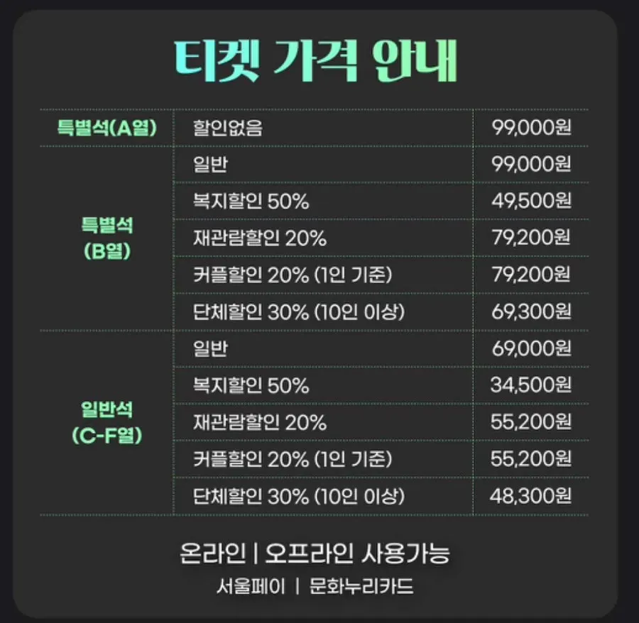 수상한 PT샵 좌석 등급과 가격 안내