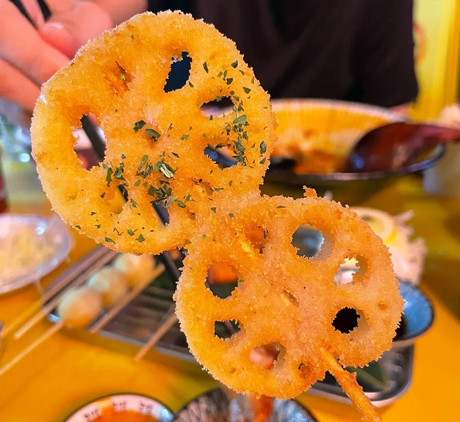 A plate of additional kushikatsu