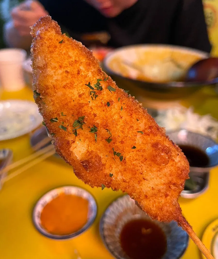 Cross-section of kushikatsu showing the filling