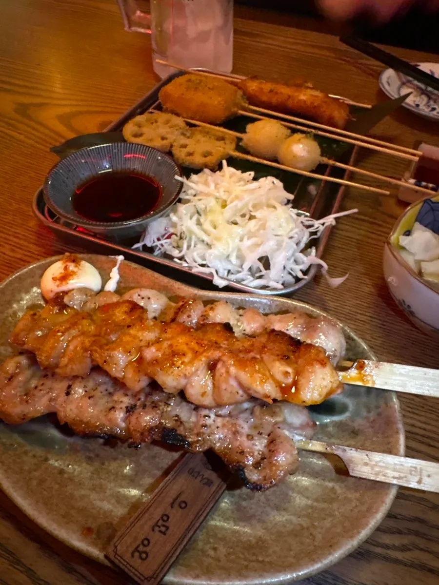 Glossy chicken rump yakitori