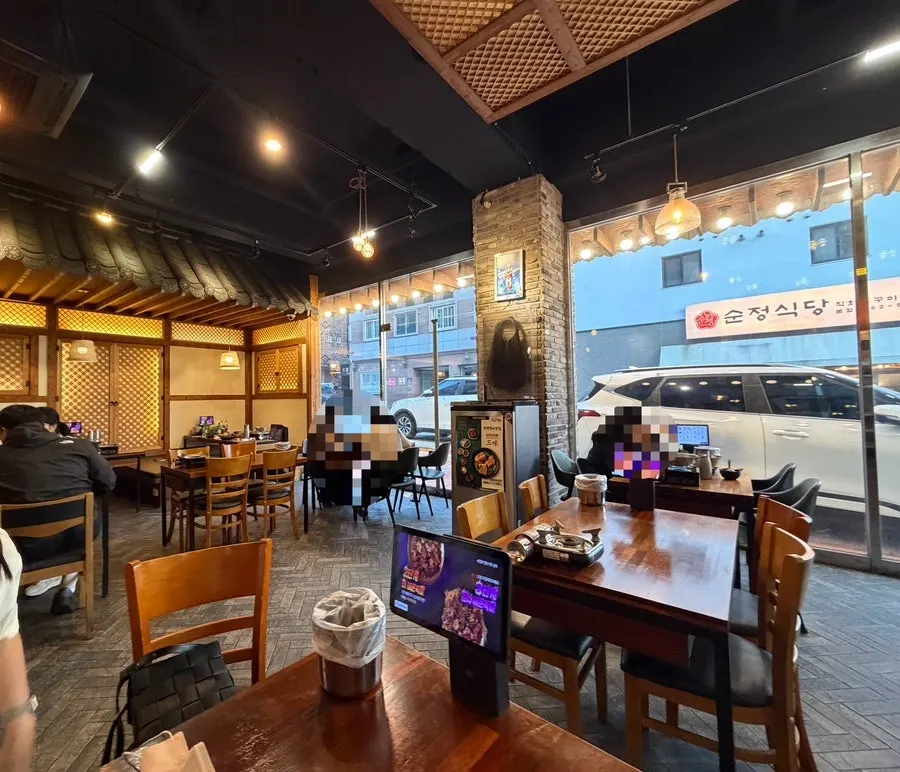 Screen for baseball games inside the restaurant