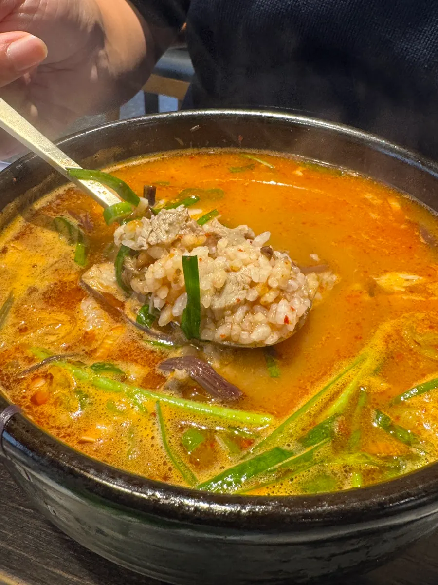 Pork gukbap with gosari and Korean pork