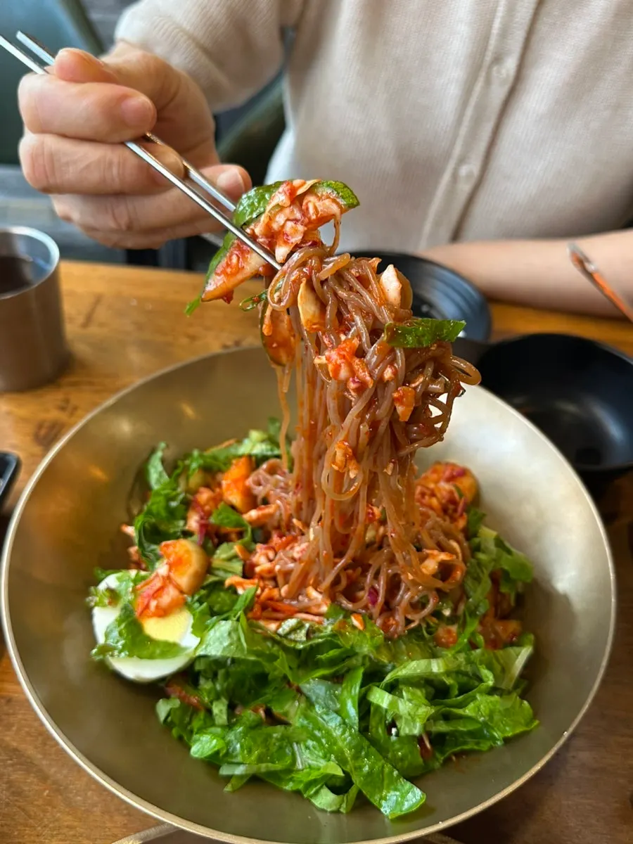 Bibim makguksu with plenty of cucumber