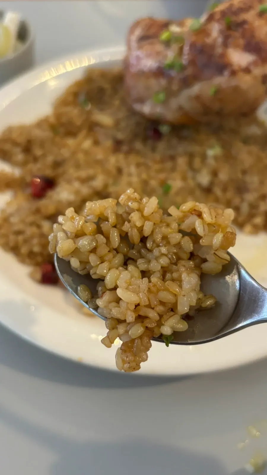 Pilaf with a large chicken drumstick