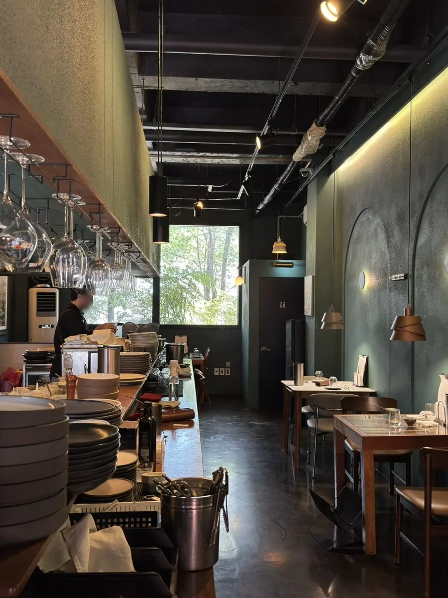Dimly lit restaurant interior