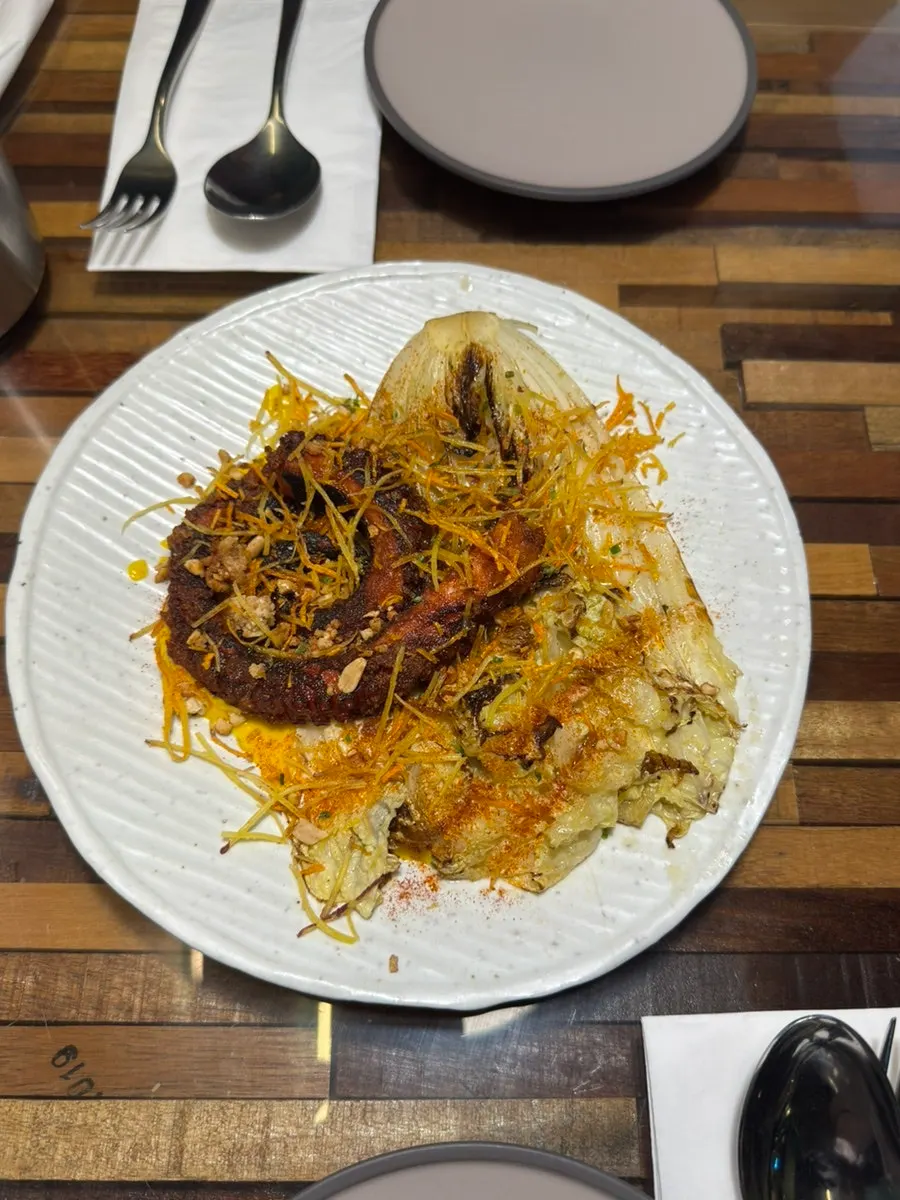 Octopus dish with carrot purée